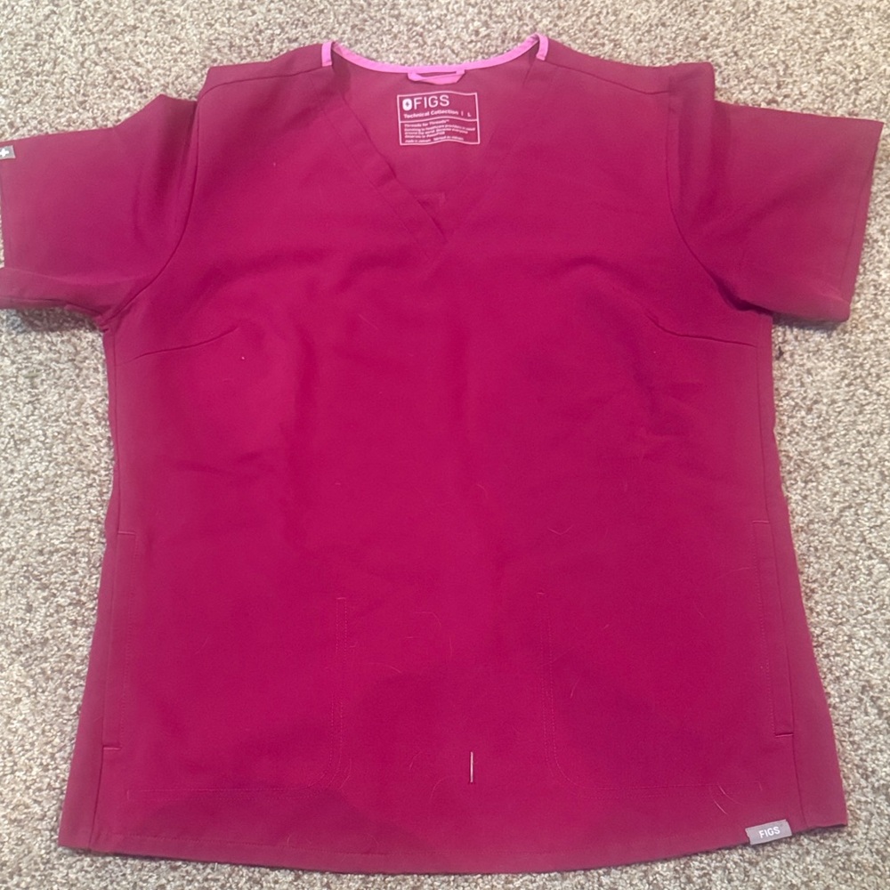 Figs Maroon V-Neck Scrub Top